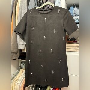 Zara Suede Shirt Dress With Rhinestones